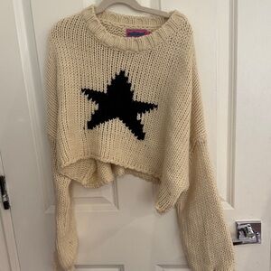 Edikted Beige Knit Sweater with Black Star